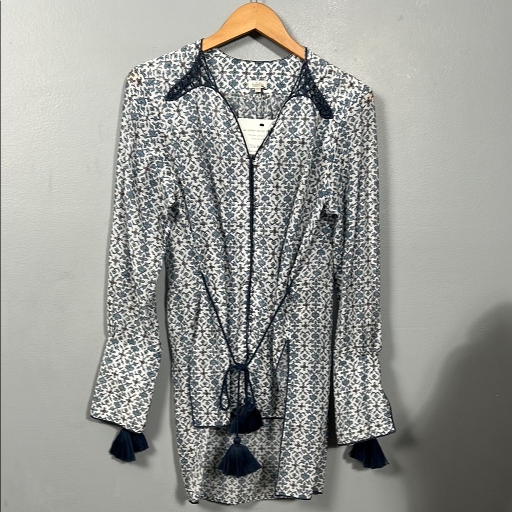 Talitha Printed Long Sleeve Tunic Tile Patterned Tunic with Tassels size XS